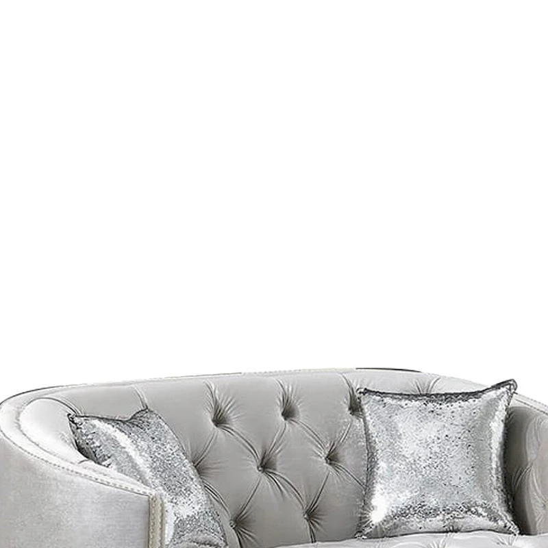 Wooden Loveseat with Deep Button Tufted Details and Nailhead Trims, Gray