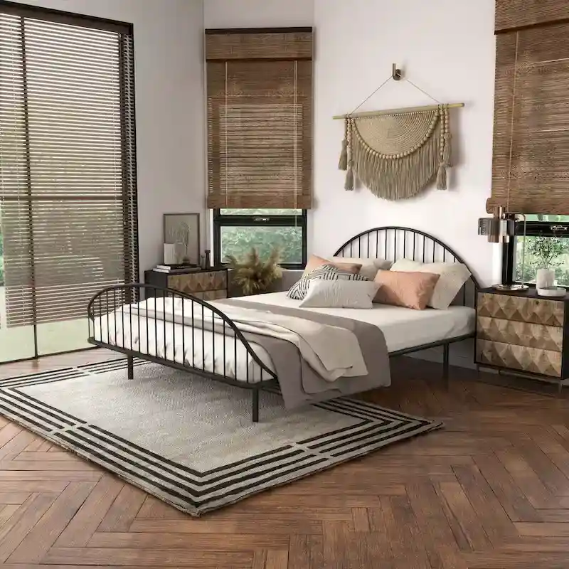 Furniture of America Duke Curved Metal Powder Coated Bed Frame, No Box Spring Needed