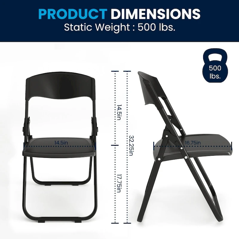 2 Pack 500 lb. Capacity Heavy Duty Plastic Folding Chair
