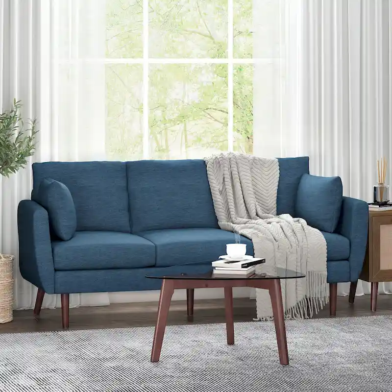 Modern 76.5 3-Seater Sofa with Birchwood Legs and Pillows