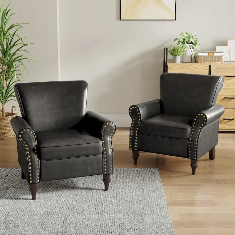 2 Set Nailheads Accent Chair Faux Leather Armchair