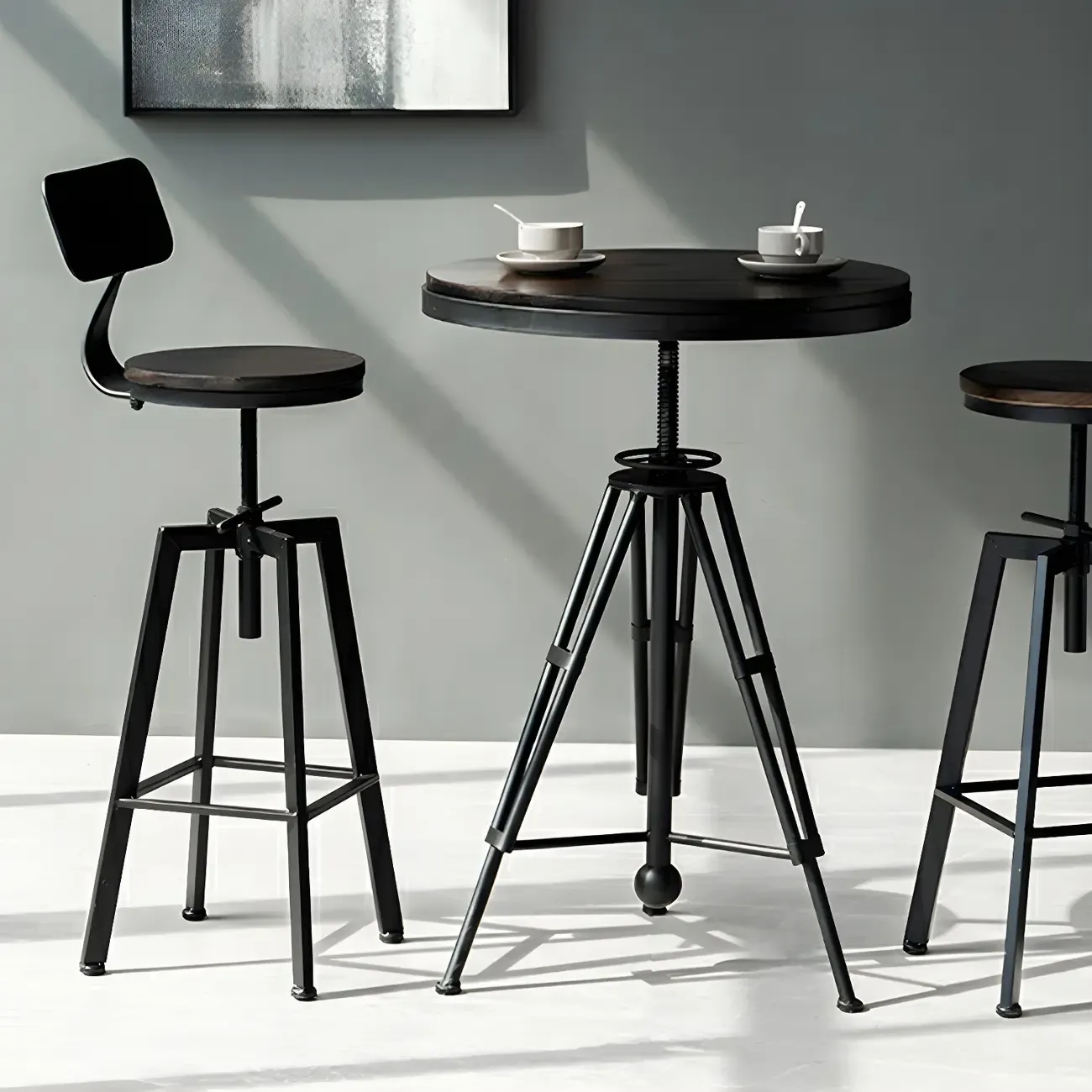 Industrial Brown Wooden Metal Adjustable Bar Tables