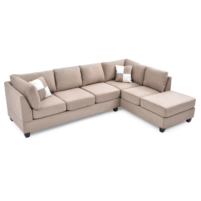 Malone 111 in. Suede 4-Seater Sectional Sofa with 2-Throw Pillow - 111 L x 78 W x 34 H