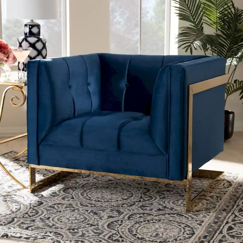 Glam Velvet Fabric Armchair with Gold-Tone Frame