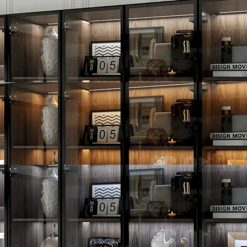Modular Wood Grain Aluminum Alloy Cabinet with LED Lighting