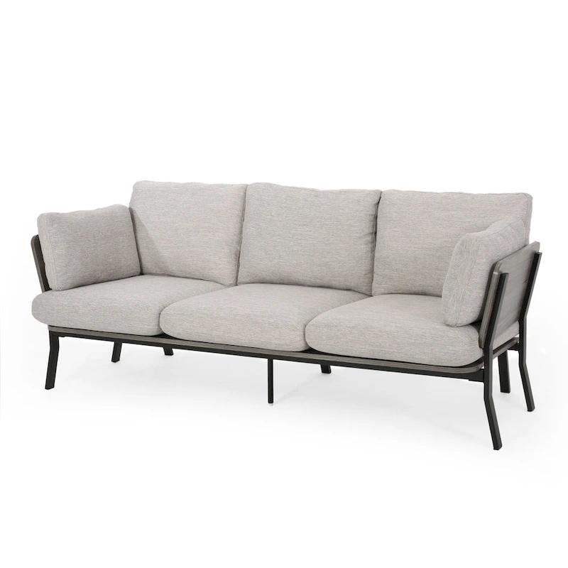 Modern 80.25 3-Seater Sofa with Flared Arms, Pillows, and Wood Legs