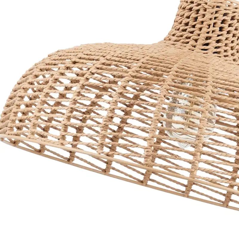 CO-Z Boho Handwoven Hemp Rope Dome Pendant Light Fixture - Tan