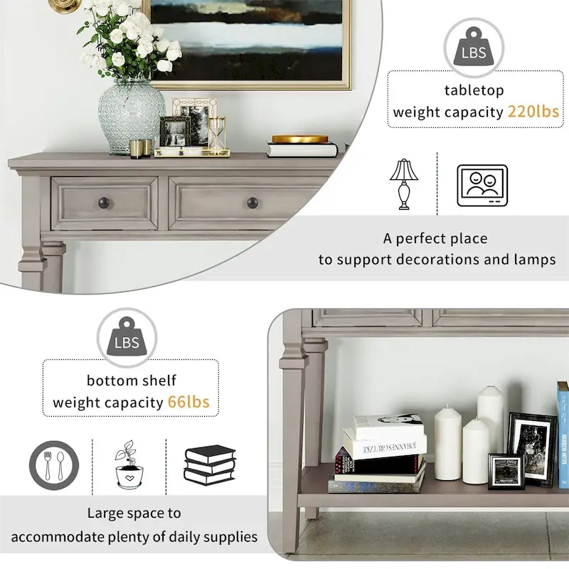 Merax Retro Style Console Table with Three Top Drawers and Bottom Shelf