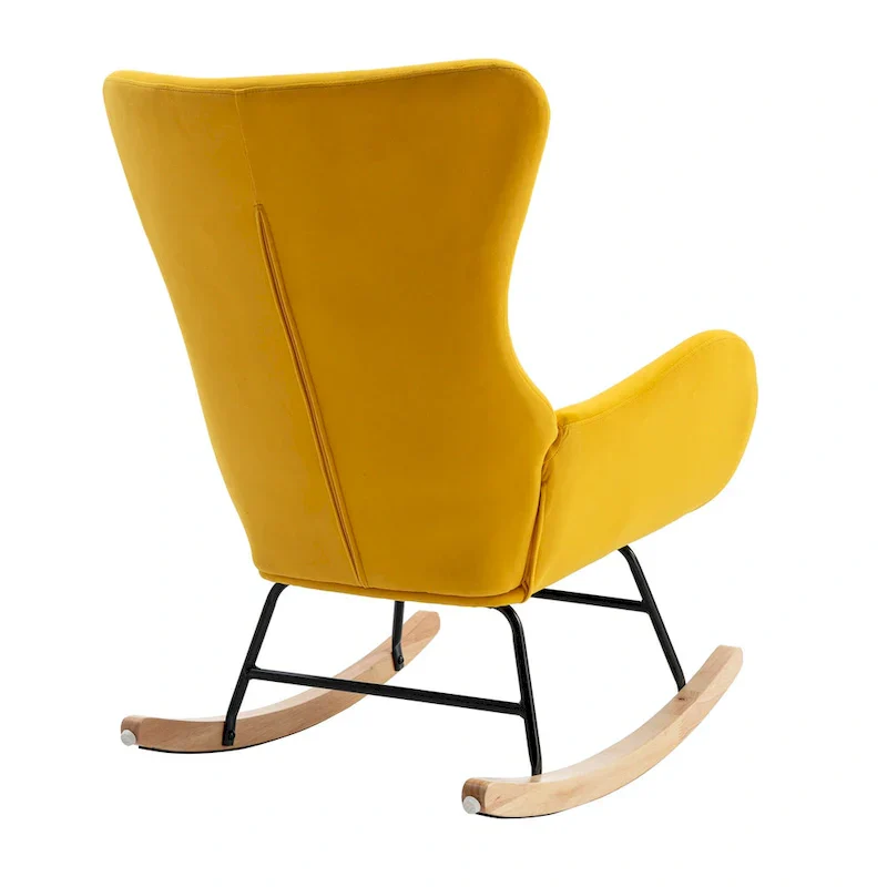 Yellow Modern 33.1 High Back Upholstered Rocking Chair with Rubber Wood Legs and Metal Frame