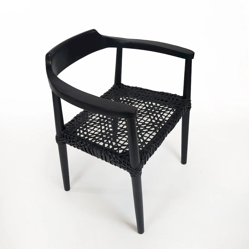 Erline Teak Wood Weaved Leather Seat Accent Chair Armchair