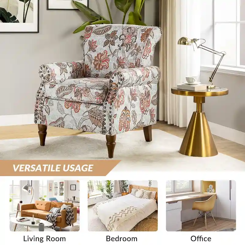 Nyctelius Traditional Polyester Accent Chair with Rolled Arms and Nailhead Trim by HULALA HOME