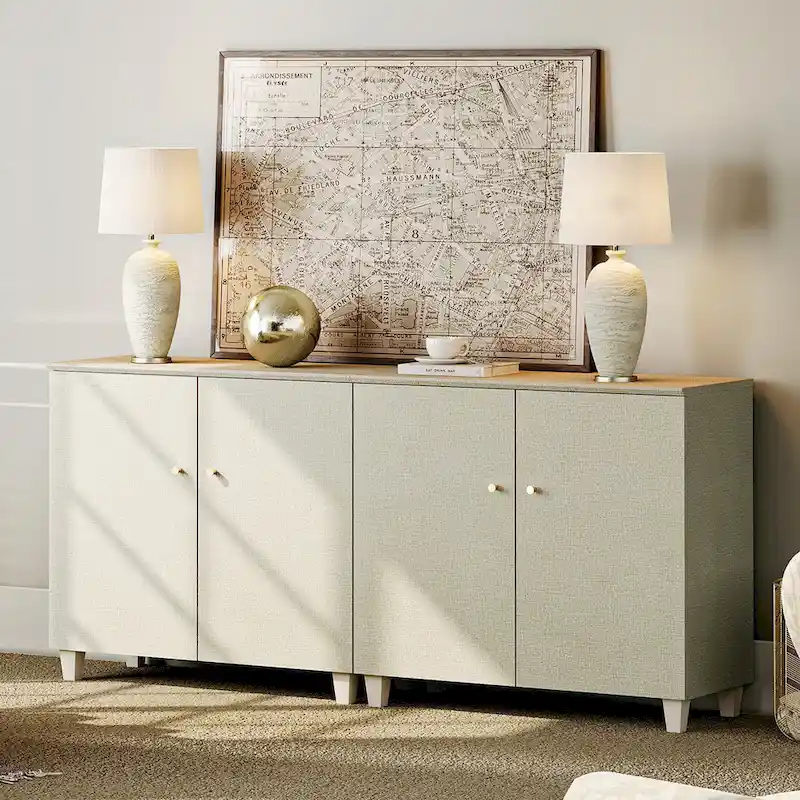 WAMPAT Modern TV Stand, Tall Entertainment Center with Doors