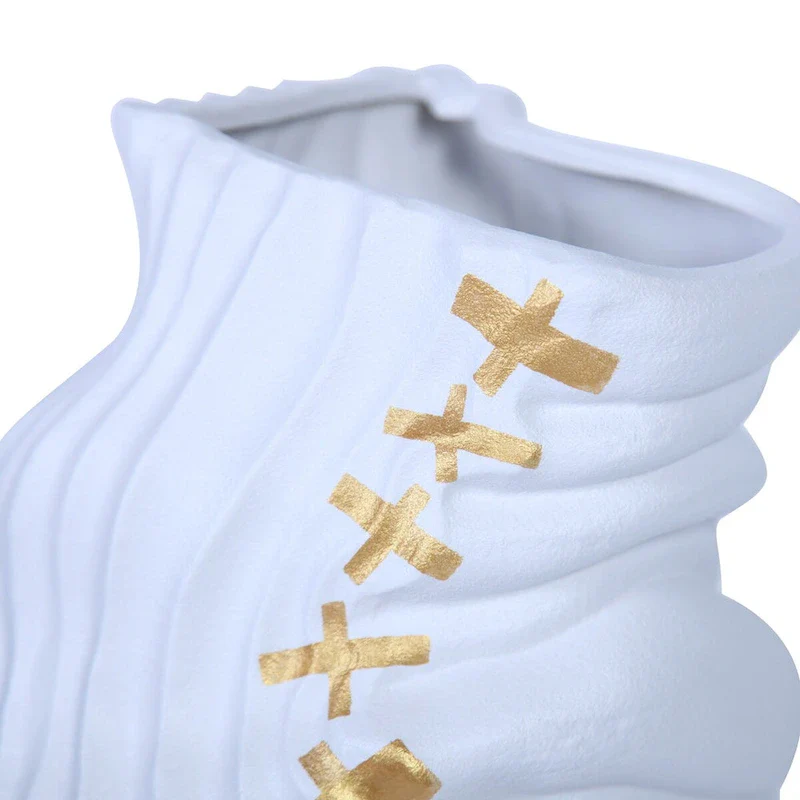 Beloved Modern and Elegant White Ceramic Vase with Gold Design