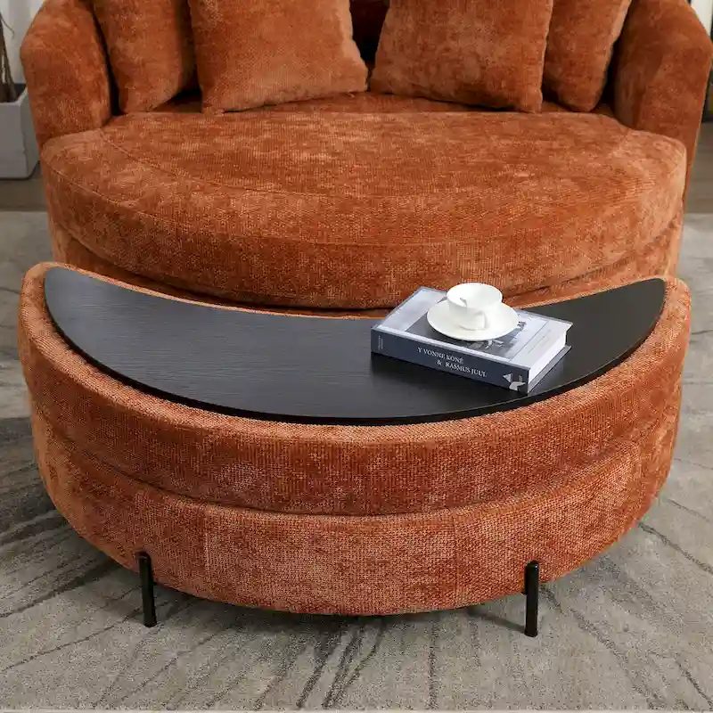 Modern Sofa Chair Round Accent Barrel Chair With 5 Pillows and Optional Ottoman