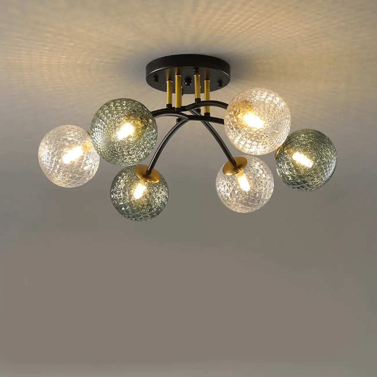 Modern Smoke Grey Glass Sphere Semi Flush Ceiling Light