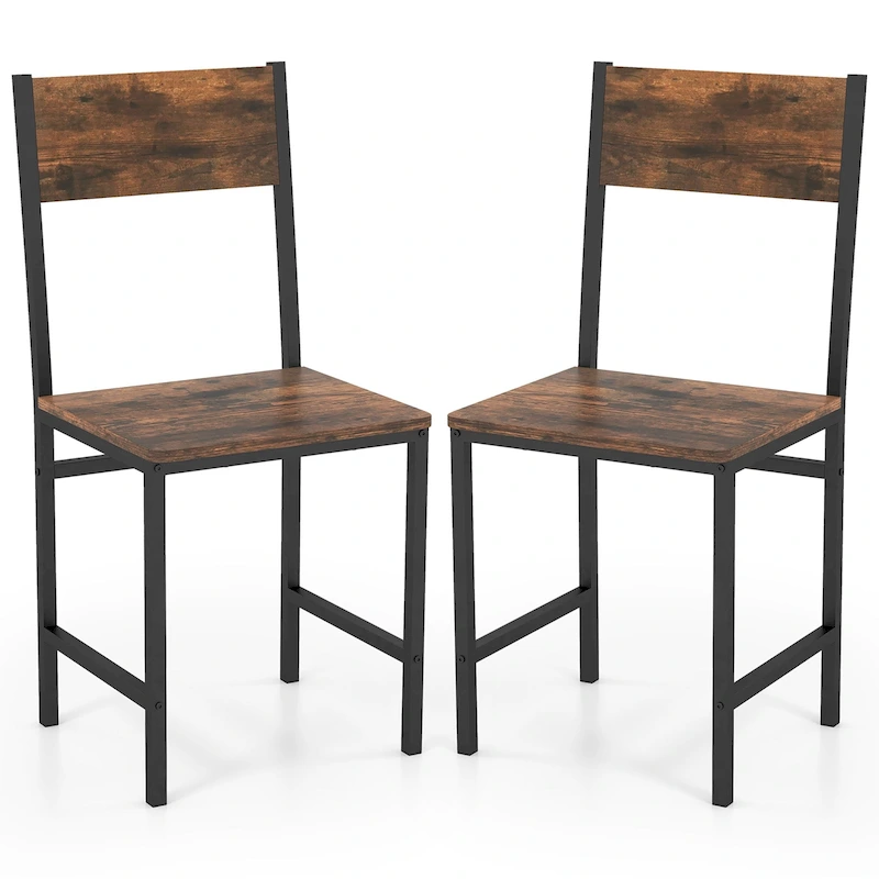 Gymax Set of 2 Dining Chairs w/Metal Legs Slanted Back Wide Seat for