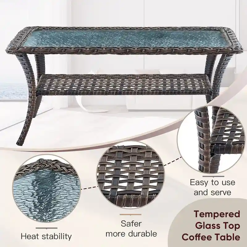 2 Rocker Chairs Ottoman with Loveseat Sofa Coffee Table - Brown