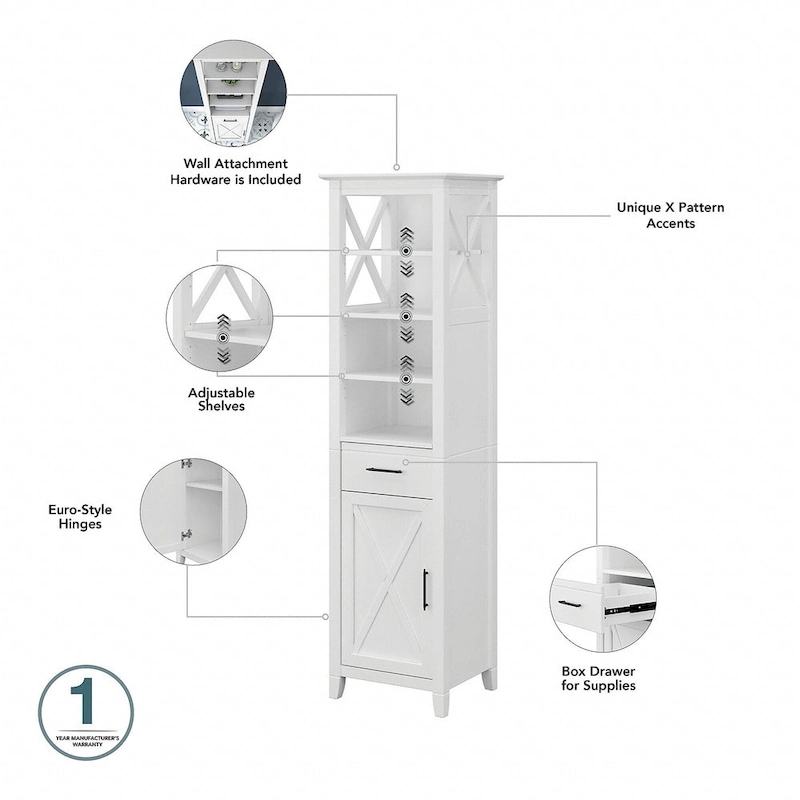 Key West Tall Linen Cabinet and Space Saver by Bush Furniture