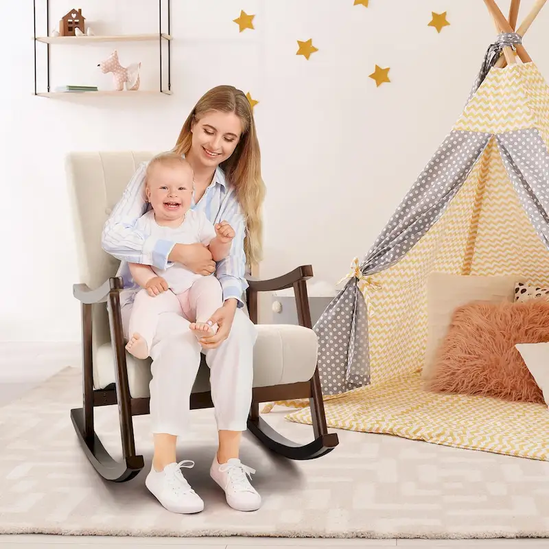 AVAWING Upholstered Rocking Chair ModernHighBackArmchair