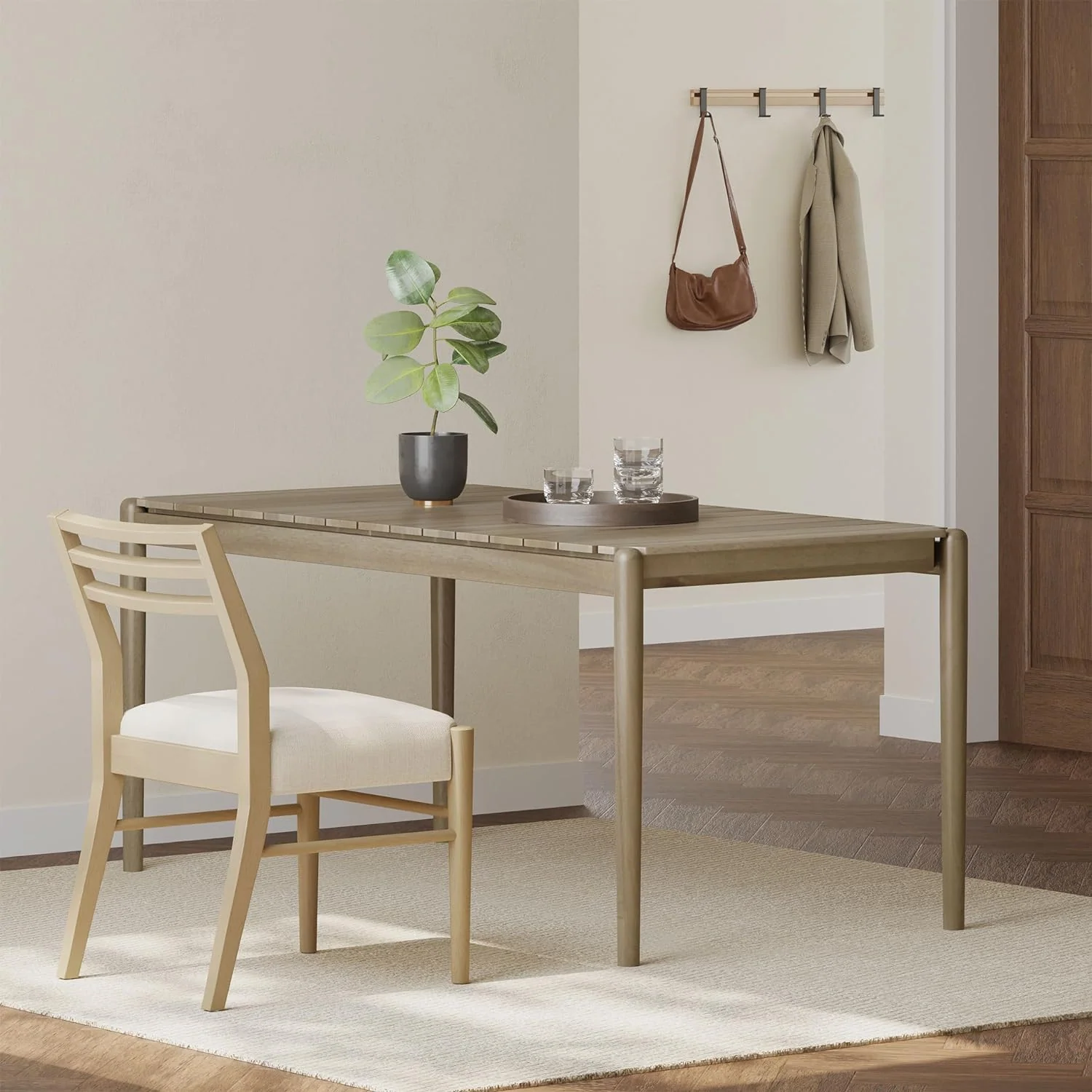 Acacia Wood 6 Seater Dining Table, Light Ash