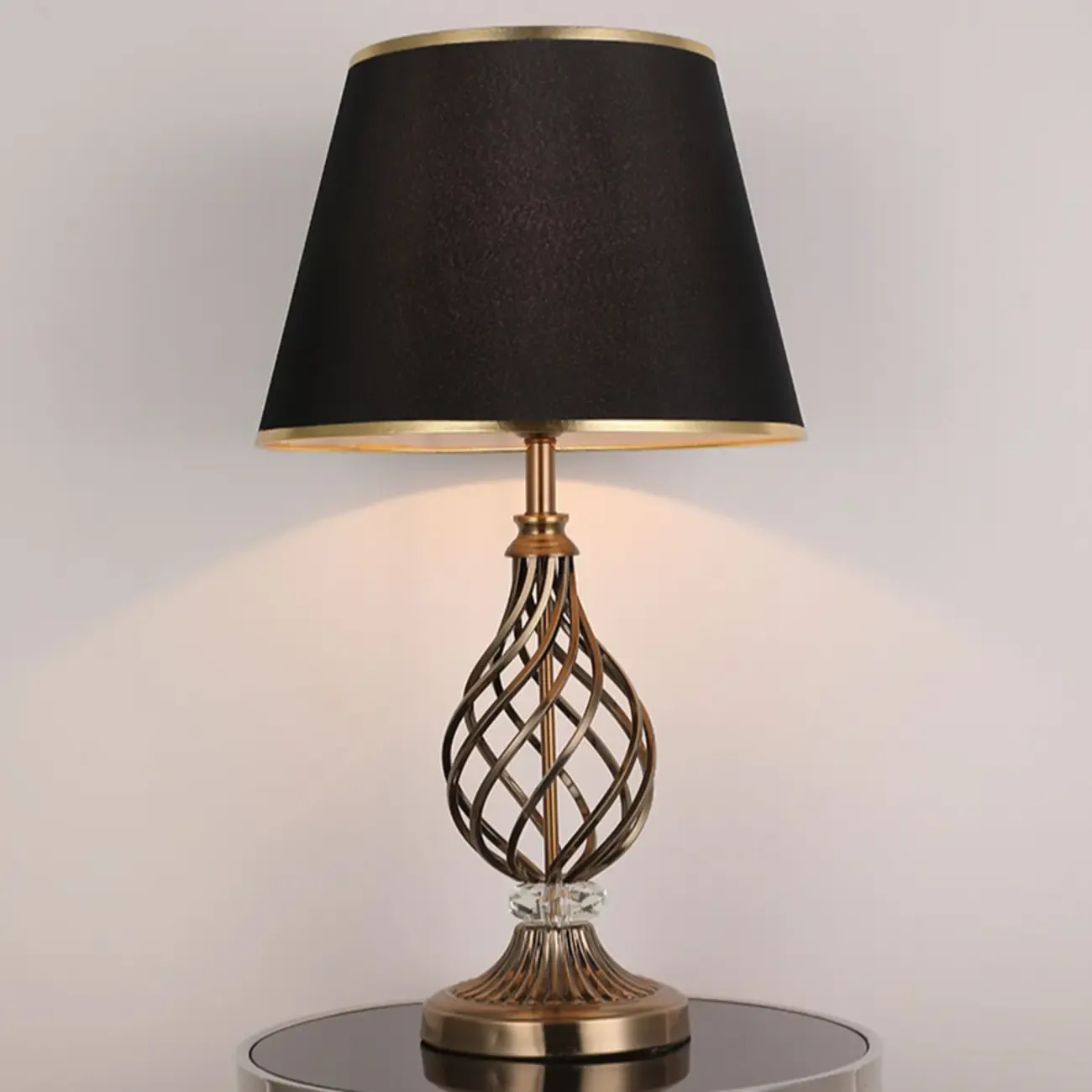 Geometric Fabric LED Bedside Table Lamp Antique Brass Base