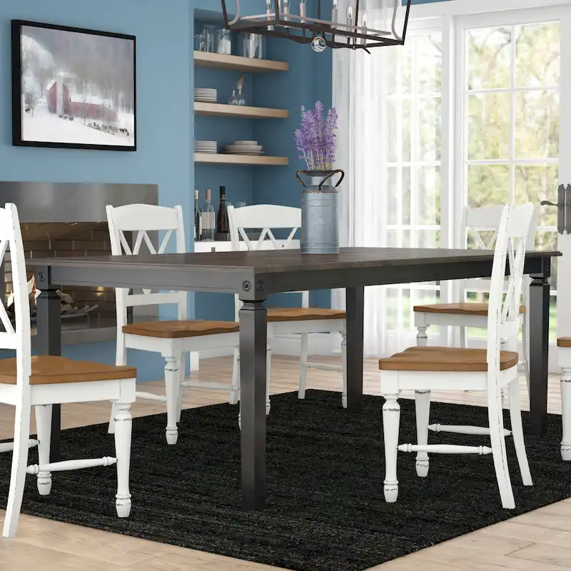 Rubbed Charcoal-Gray Rectangular Dining Table