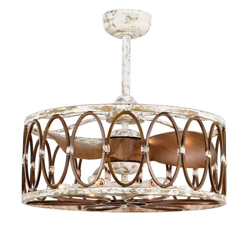 Kolleen 24-inch Weathered White and Imitation Wood 6 Lights 3 Blades Lighted Ceiling Fan with Remote