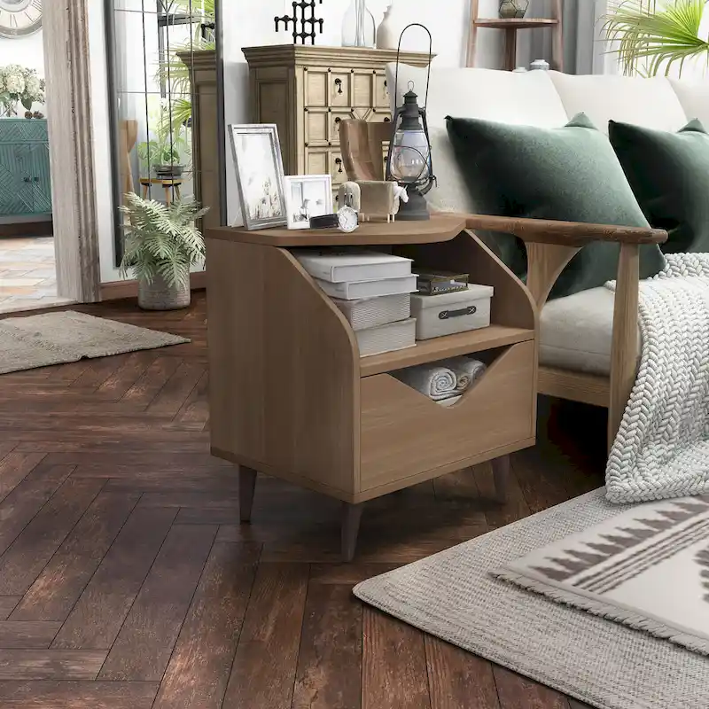 Mid-century Modern 20-inch 1-Shelf and 1-Drawer End Table