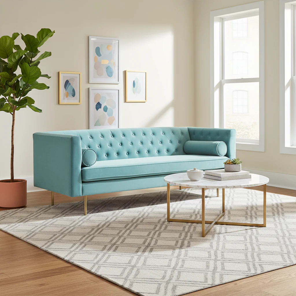 Velvet Sofa with Diamond Tufting – 6 Colors, Shelter Style, 3-Seat