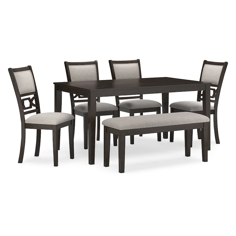 Signature Design by Ashley Langwest Dining Table and 4 Chairs and Bench (Set of 6)