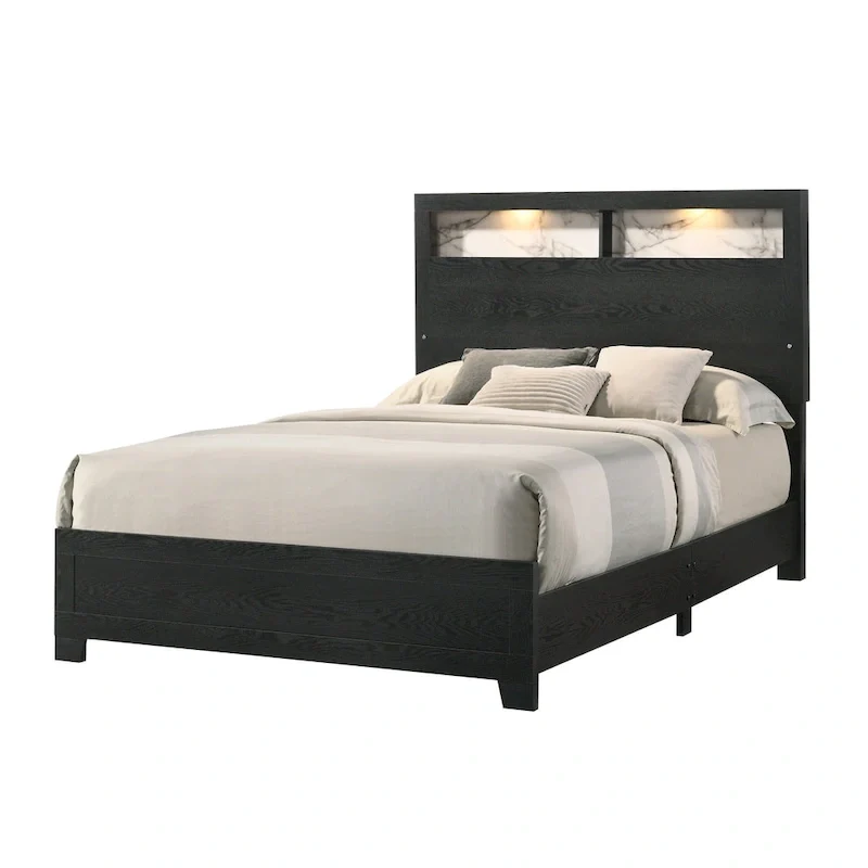 Gaylene 5 Piece Black LED Bookcase Panel Bedroom Set