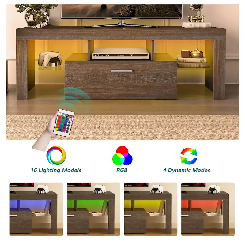 51 Modern LED TV Stand with Cabinet, 20 Minutes Quick Assembly - 51.18inch*13.78inch*17.72inch