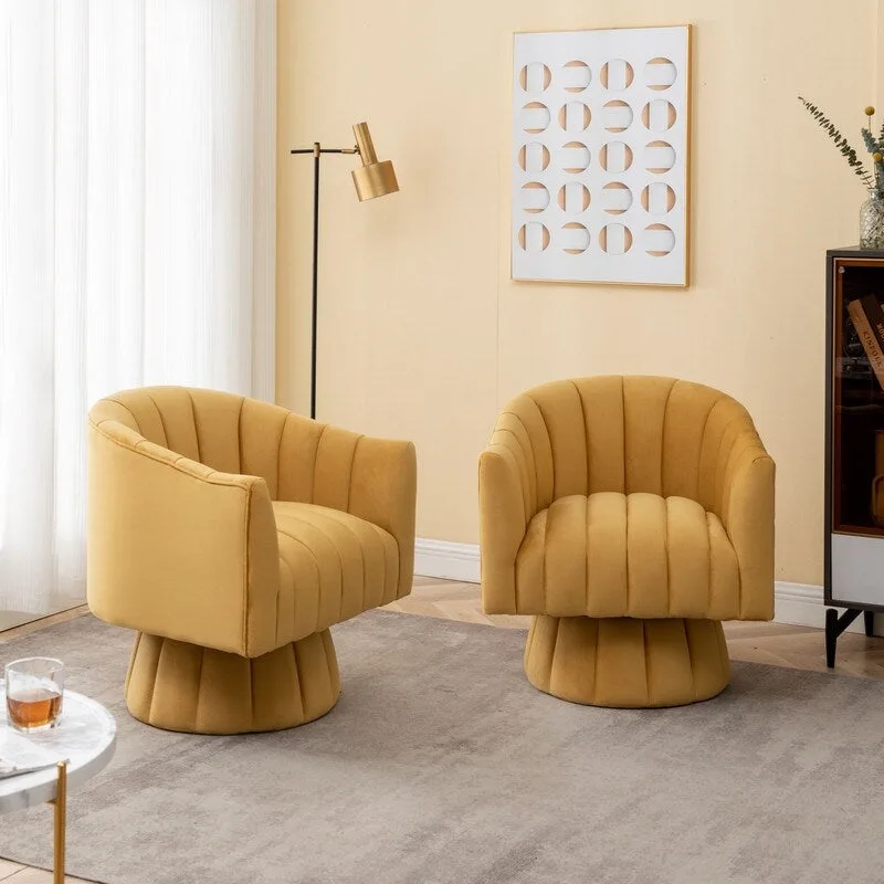 SEYNAR Modern Glam Velvet Upholstered Round 360 Degree Swivel Accent Barrel Chair Set of 2