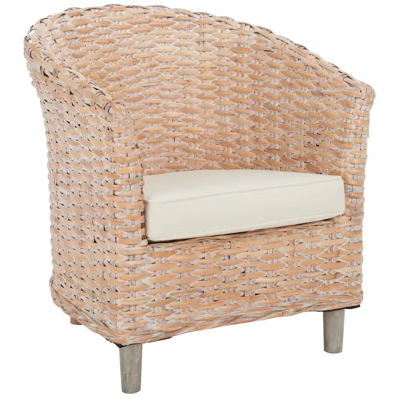 SAFAVIEH Charla Rattan Barrel Chair with Cushion - 29.1 x 27.2 x 32.7 - 29Wx27Dx33H