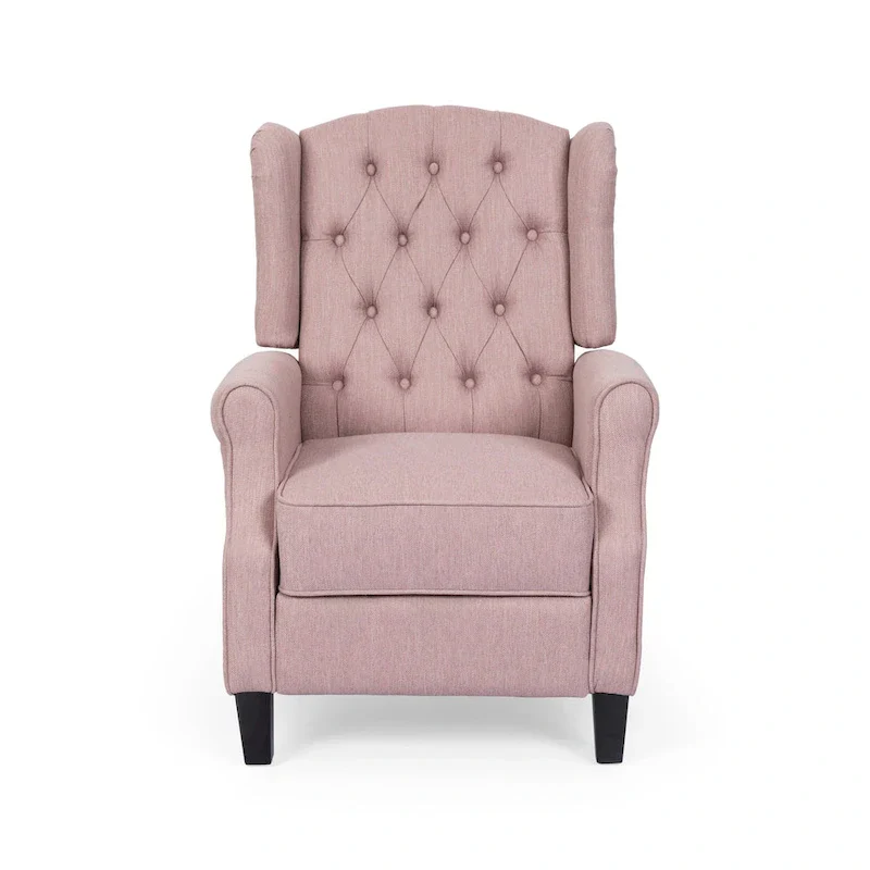 Modern Wingback Push-Back Recliner with Footrest, Button-tufted, Birch Legs