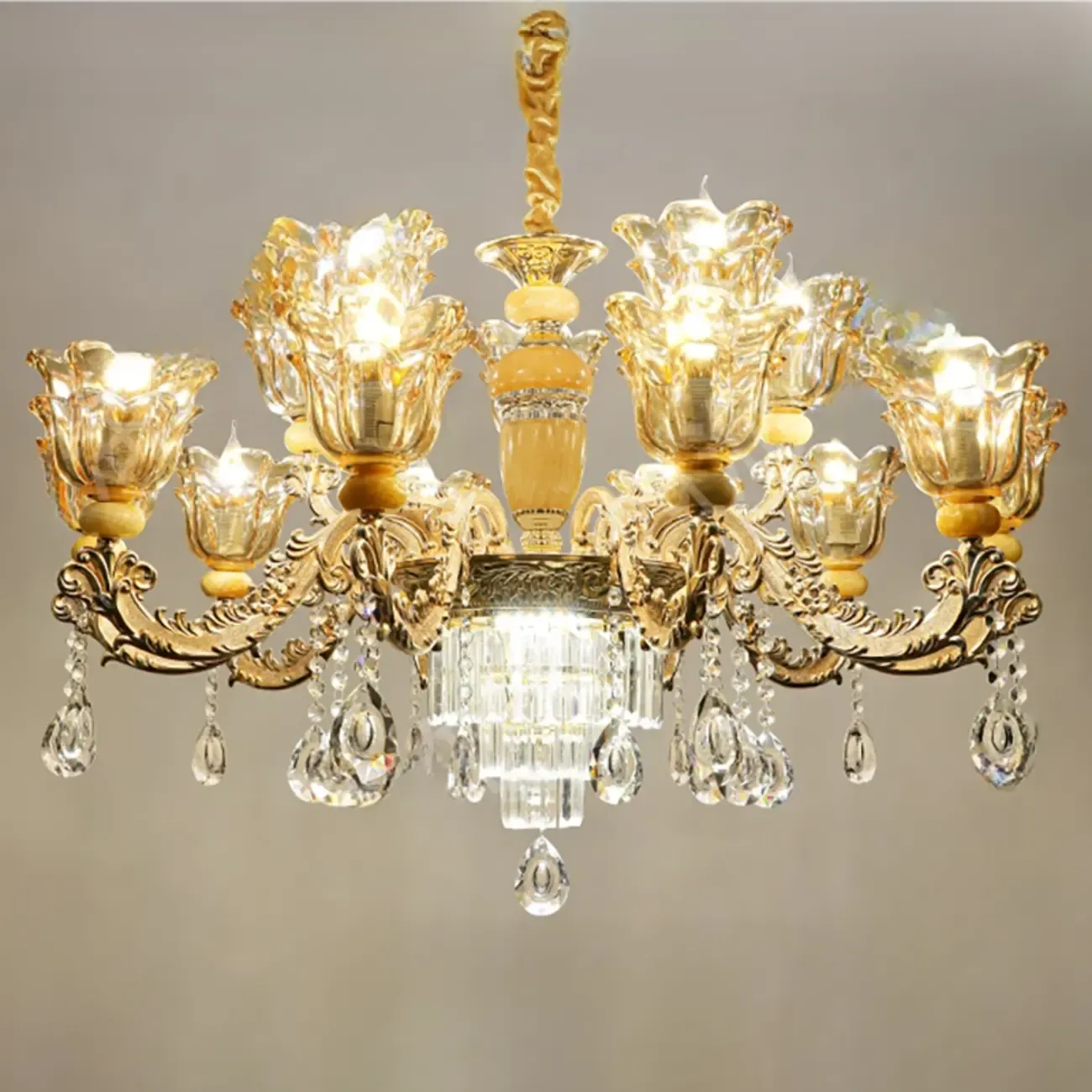 Adjustable Luxury Gold Flower Shape Clear Glass Chandelier