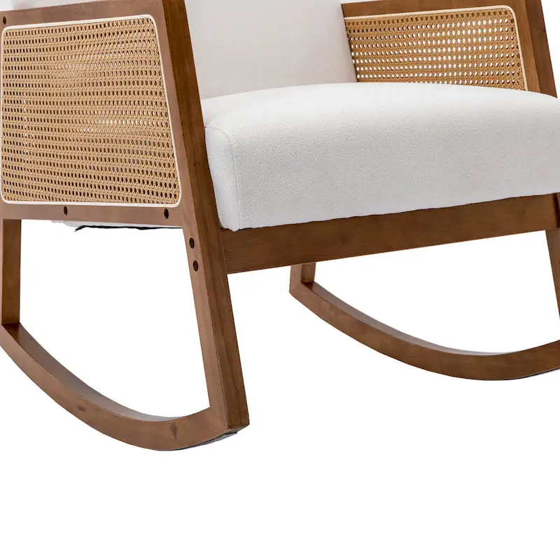 SEYNAR Modern PU Leather Rocking Chair with Rattan Arms