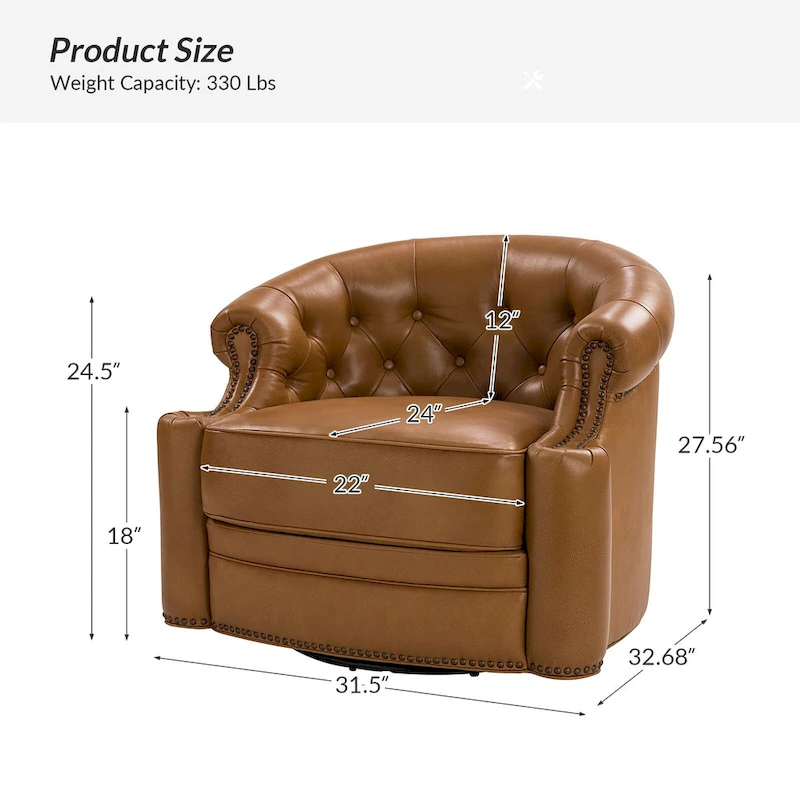 Felipe Modern Genuine Leather Swivel Chair With Tufted Back By HULALA HOME