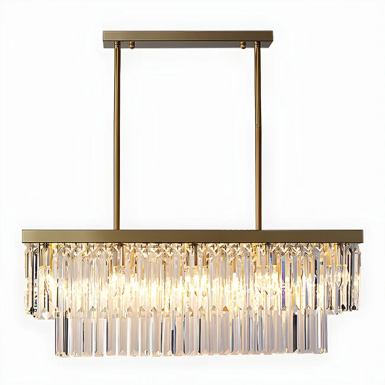 Modern Large Crystal Rectangle Island Pendant Light