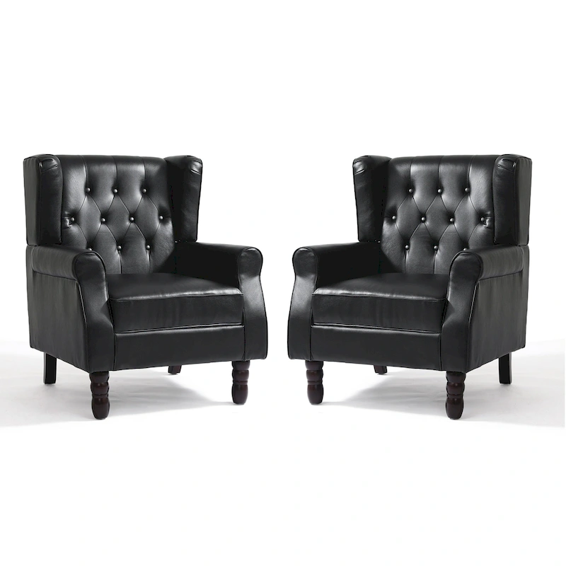 Button-Tufted Accent Club Chair Wingback Armchair Set of 2