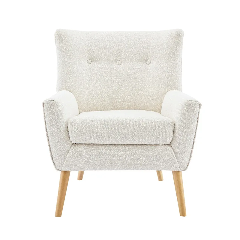 Modern Plush Fabric Accent Chair with Wood Legs