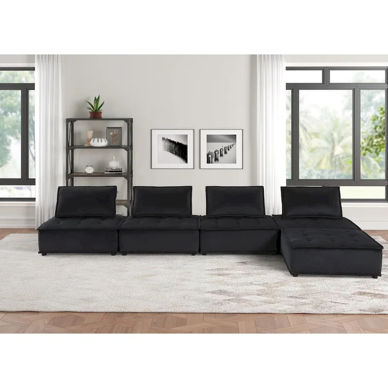 Velvet 5-Person Combination Sofa with Ottoman