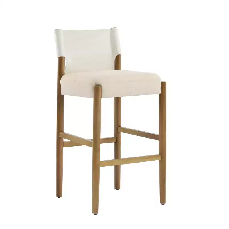 Homy Casa Set of 2 Modern 28.5 Solid Wood Bar Stools with Upholstered Seats, White