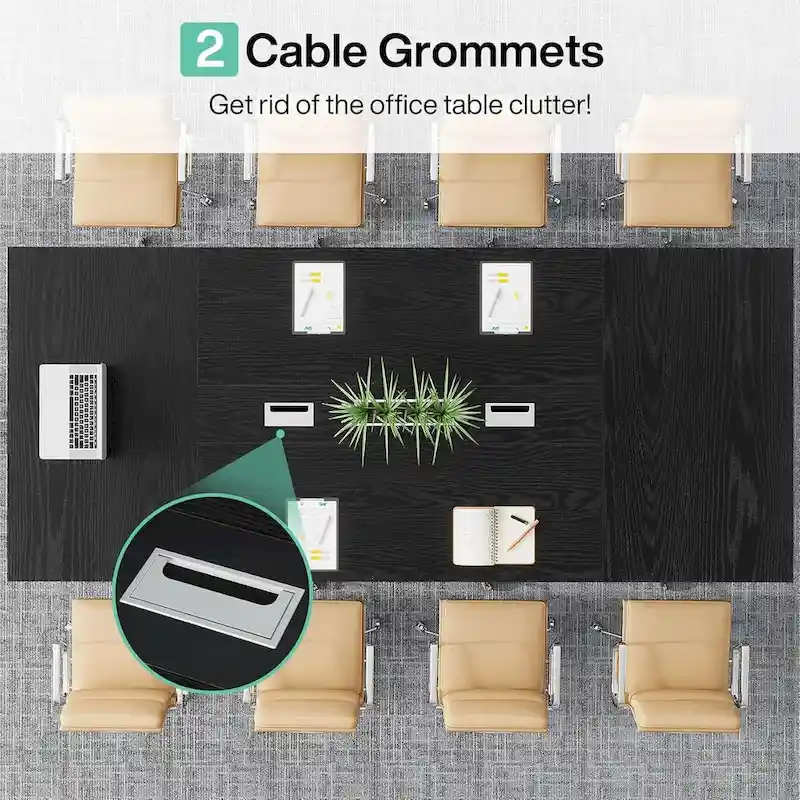 Large Rectangular Conference Table with Cable Management – Brown / Grey, Seats 8–10