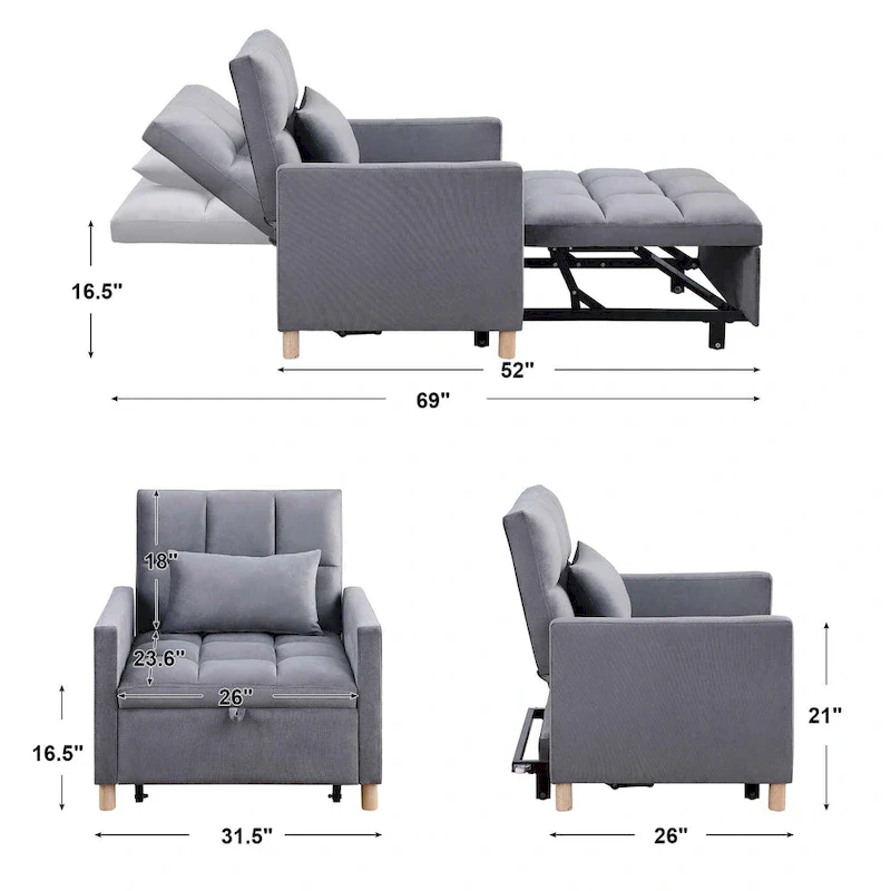 Aukfa Sleeper Chair Bed Convertible Single Sofa Chair with Pillow
