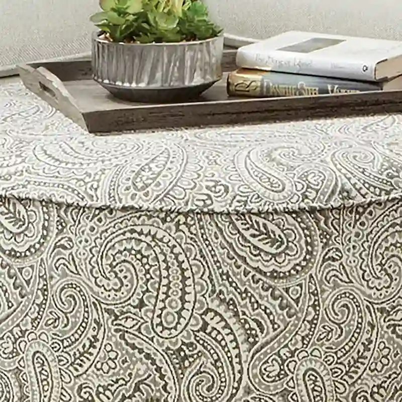 Restian Transitional Ivory Chenille Paisley Print Cocktail Ottoman by Furniture of America