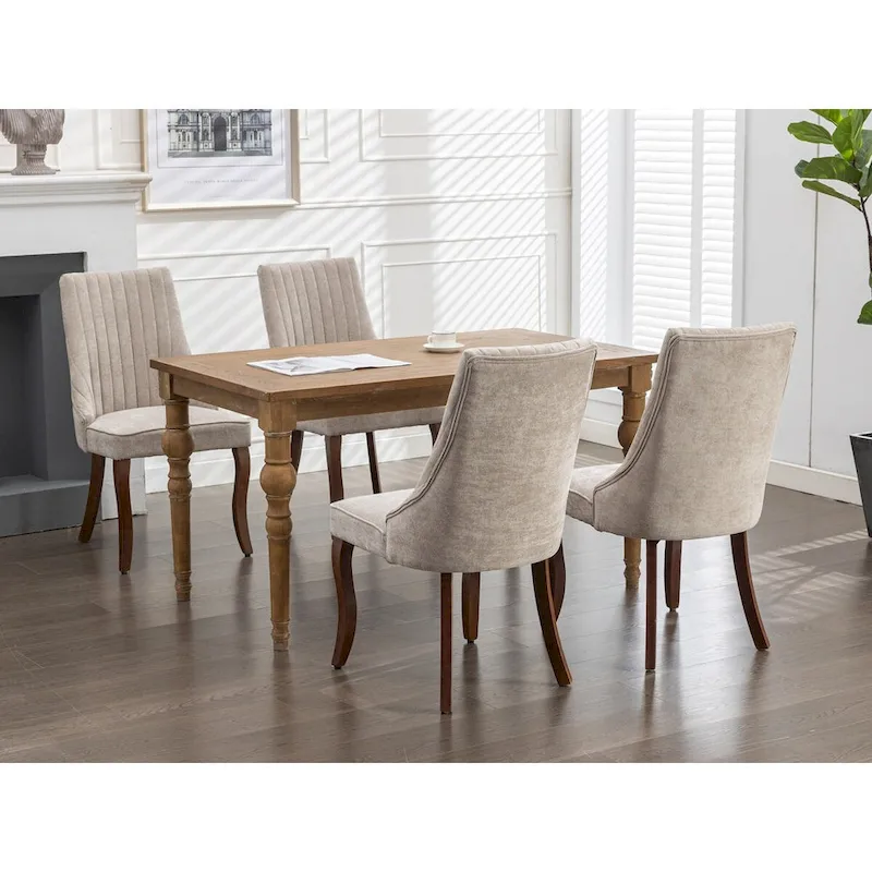 2-Piece Armless Dining Chairs Set with High Back, Upholstered Kitchen Accent Chairs with Curved Solid Wood Legs