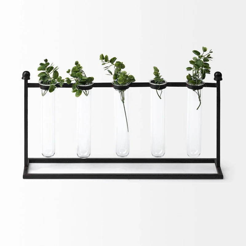 Black Metal Five Test Tube Vase - 4  W x 10  H x 19  D