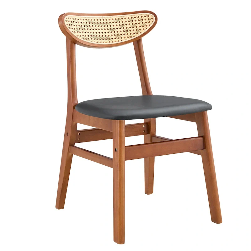 Wooden Dining Chairs Set of 2 with Small Curved Back and PU Cushion