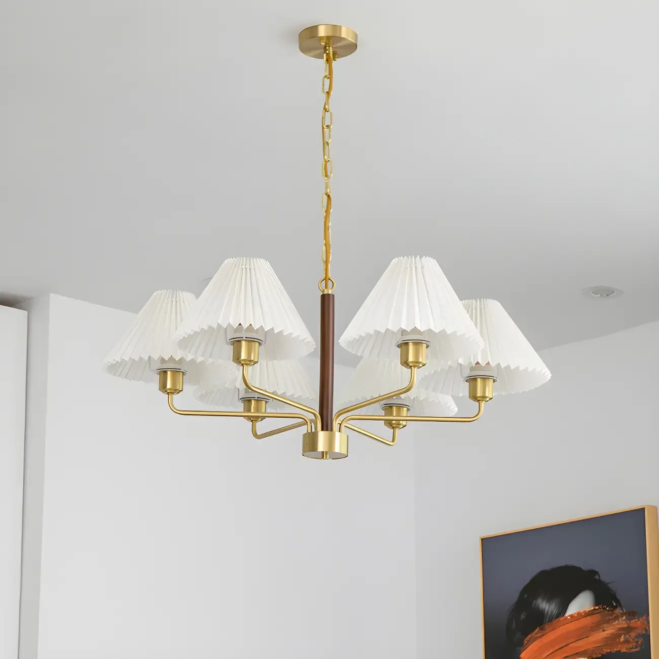 Gold Linear Metal Pleated Modern Chandelier Light